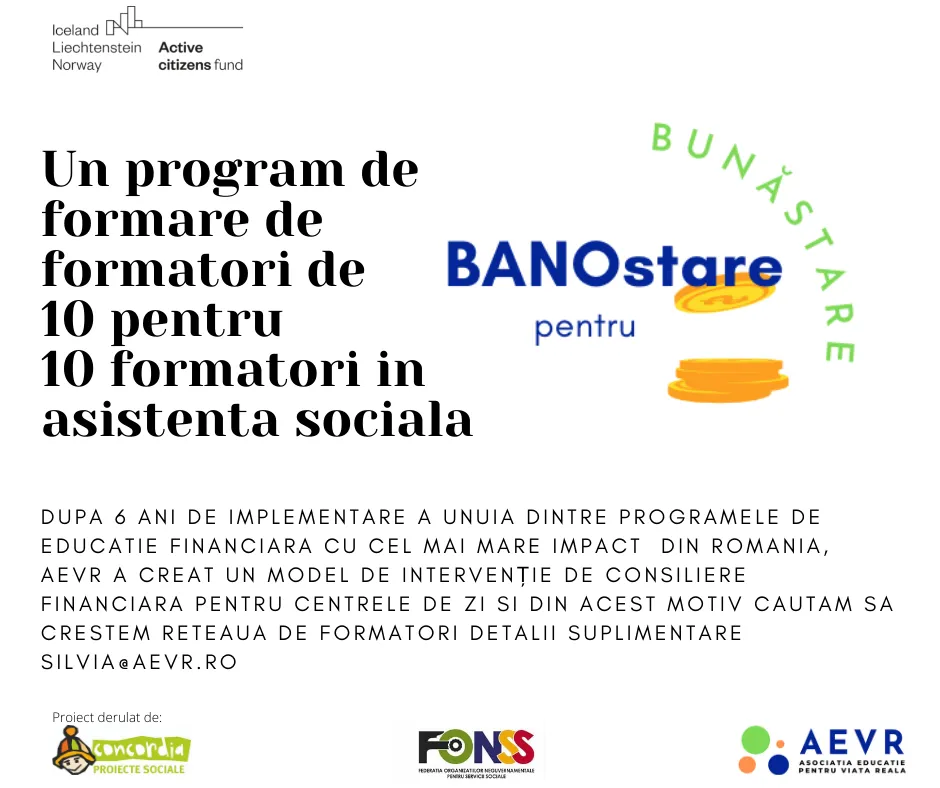 Invitație program de formare de formatori BANOstare PENTRU BUNAstare